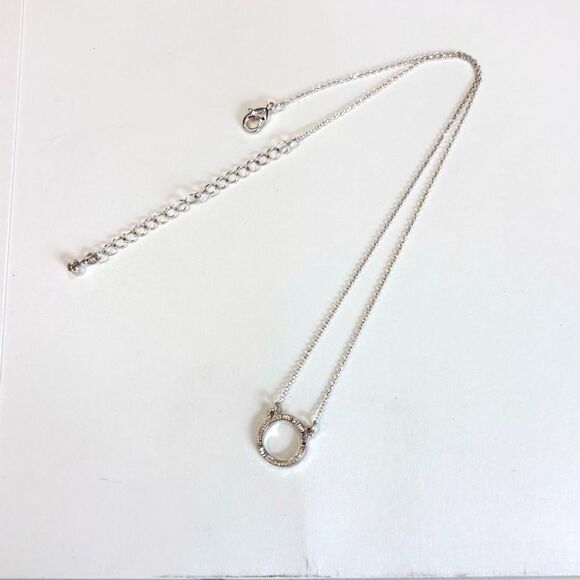 Silver Tone Cubic Zirconium Jewels Circle Necklace 16-18” Adjustable Le… - Picture 1 of 7
